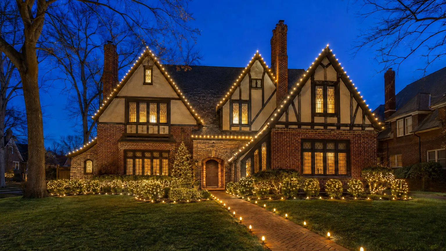 Timeless Christmas lighting on a beautiful home