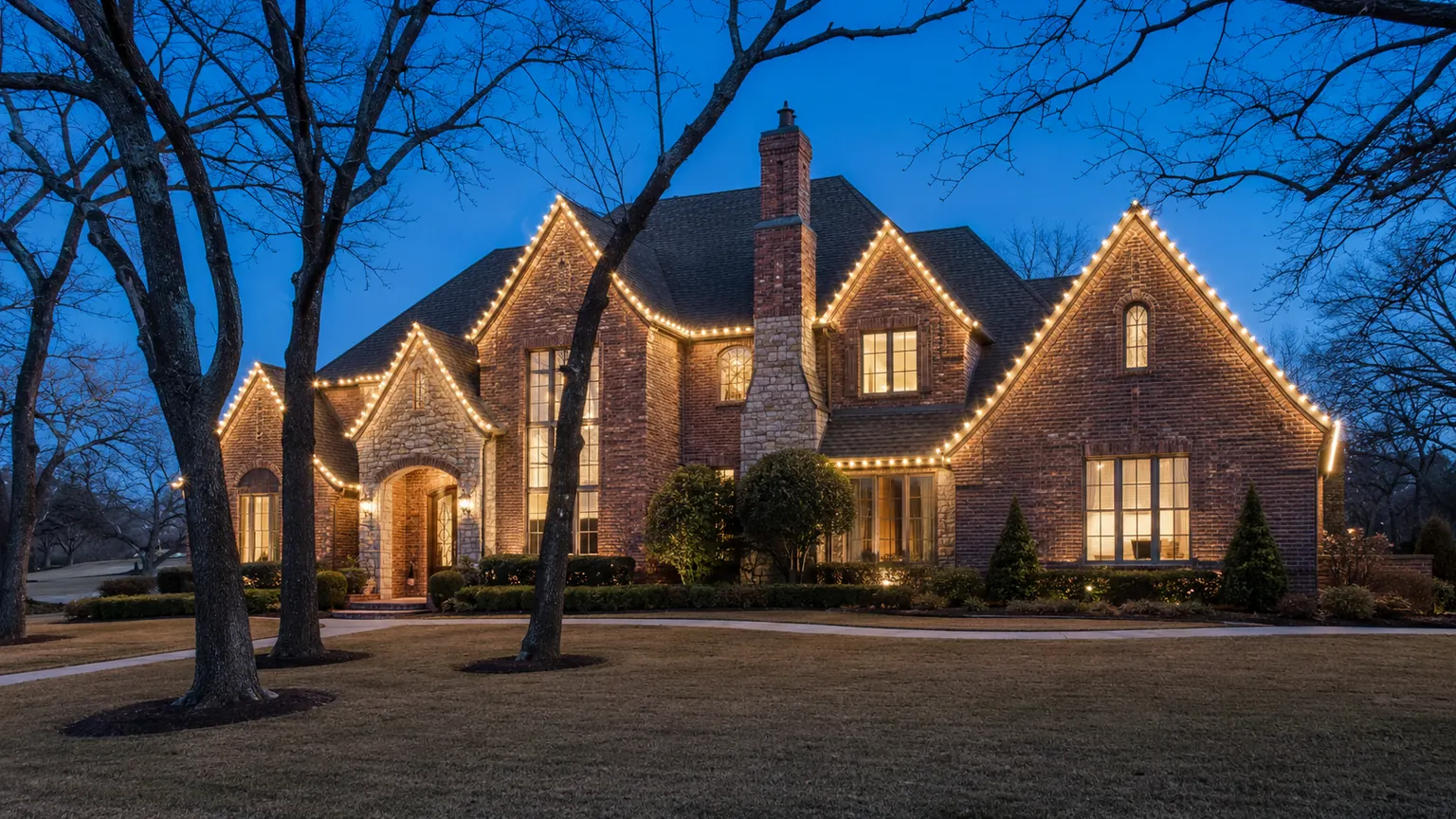 Elegant professional Christmas roofline lights