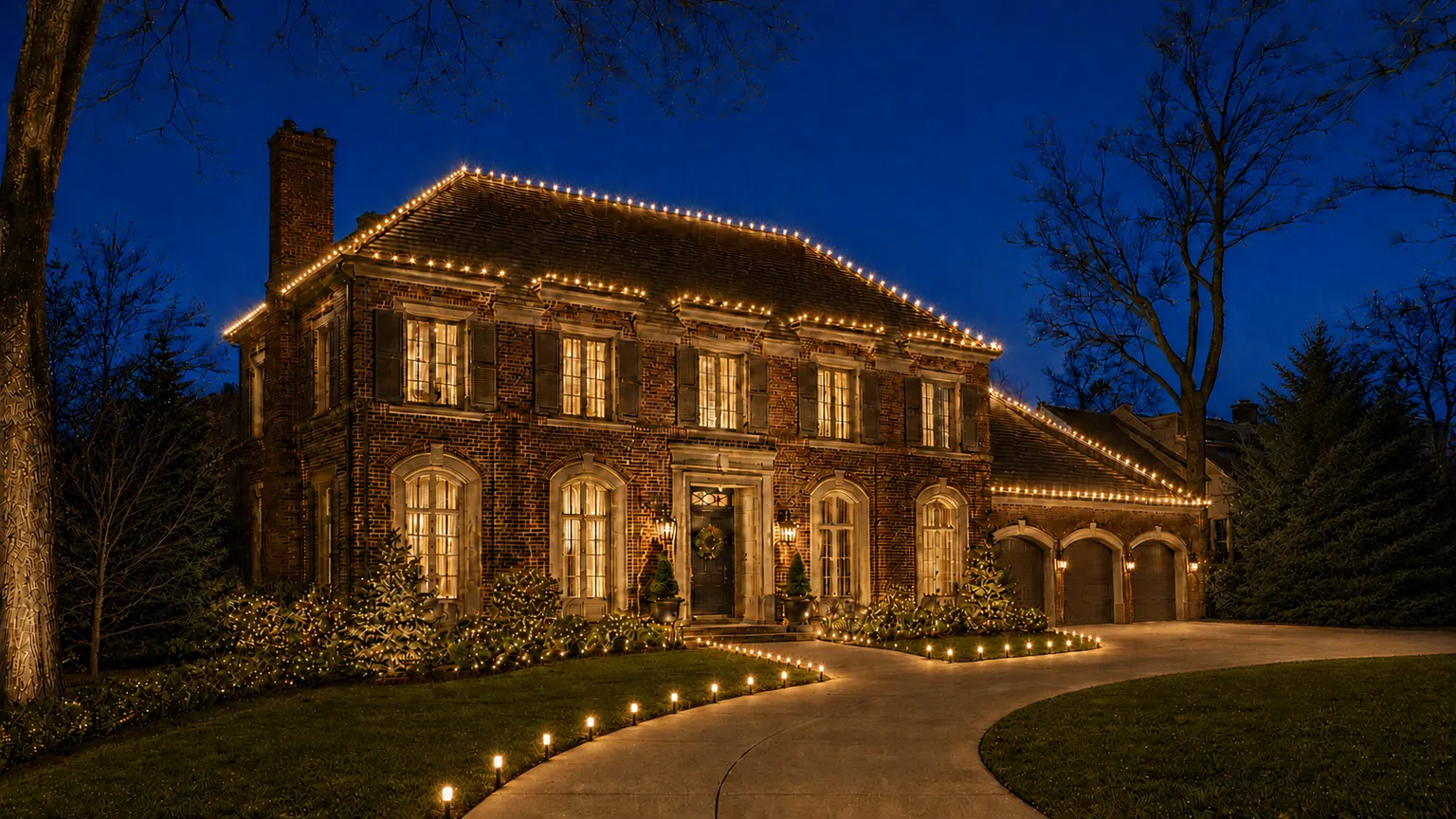 Christmas roofline, pathway and landscape lighting